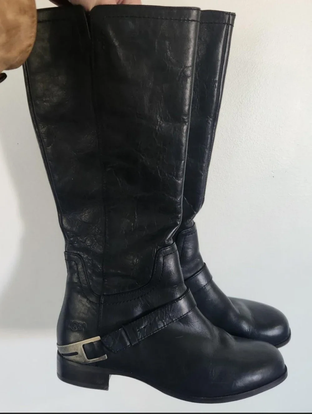 Ugg Channing Tall Black Crackled Leather Boots sz.7